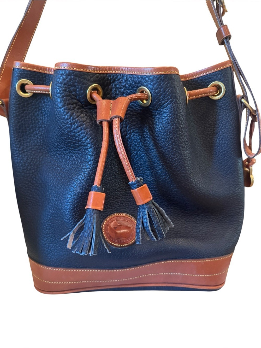 Dooney & Bourke Vintage Drawstring Bucket Bag - Navy Blue - EUC